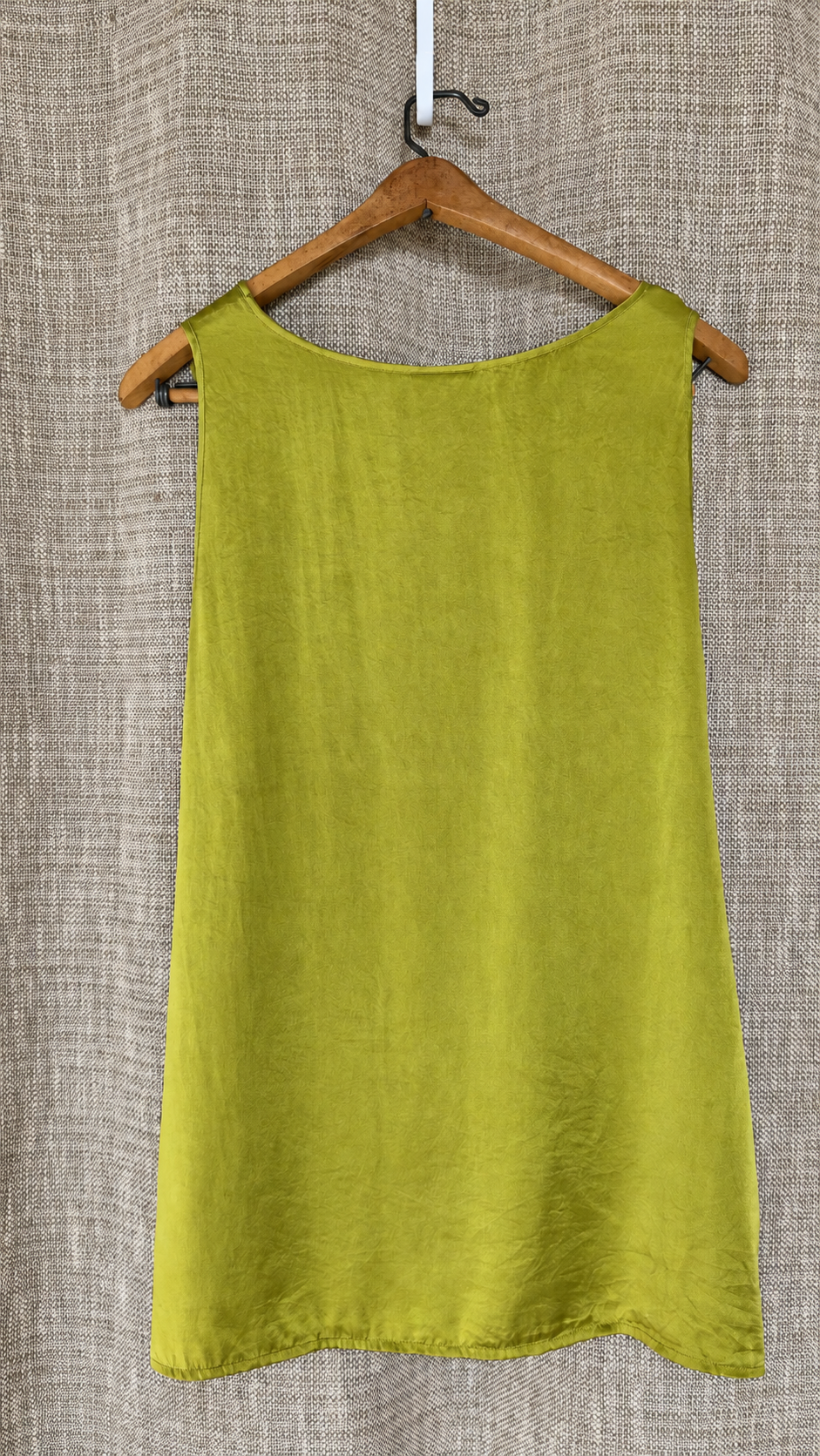 J.Jill chartreuse silk top on hanger, back view