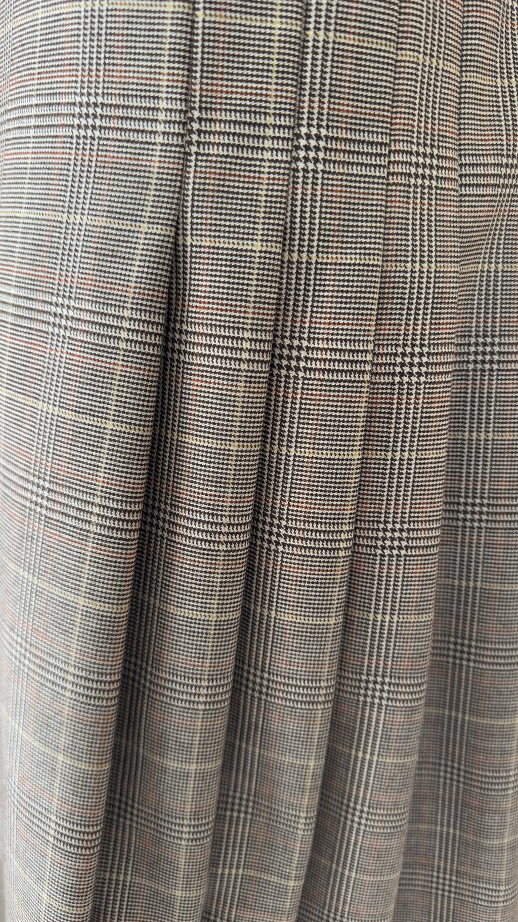 Brooks Brothers plaid wool skirt fabric and pleat detail