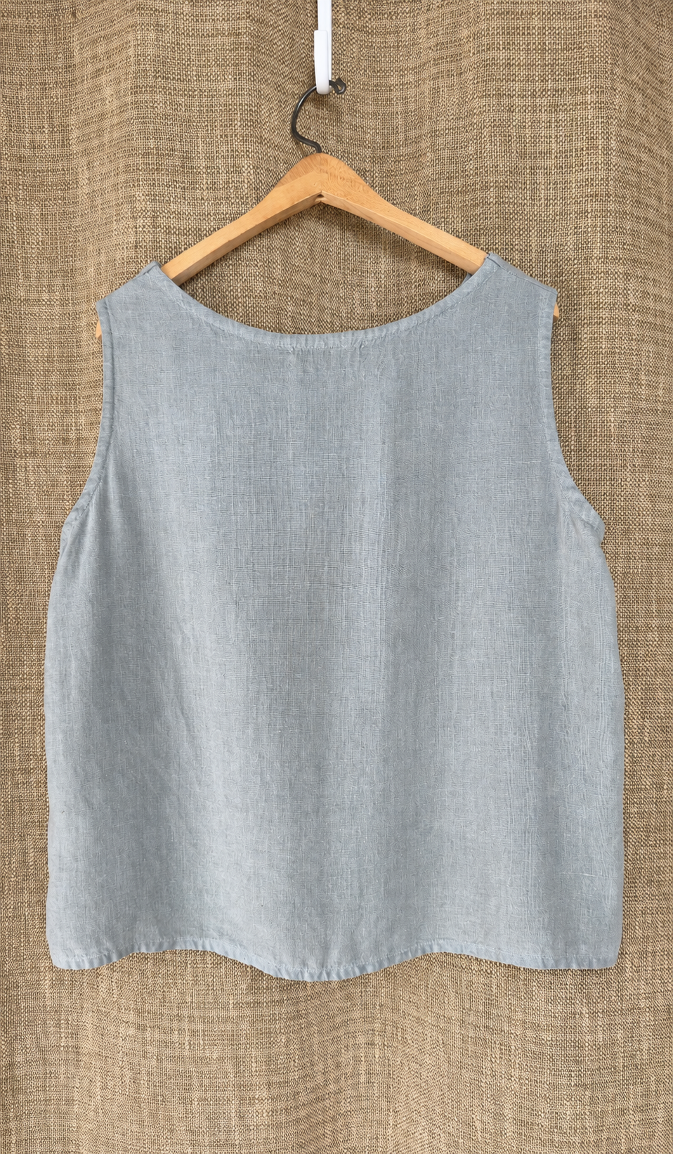J.Jill light gray linen top on hanger, back view