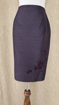 Casual Corner dark silk skirt on mannequin, front view