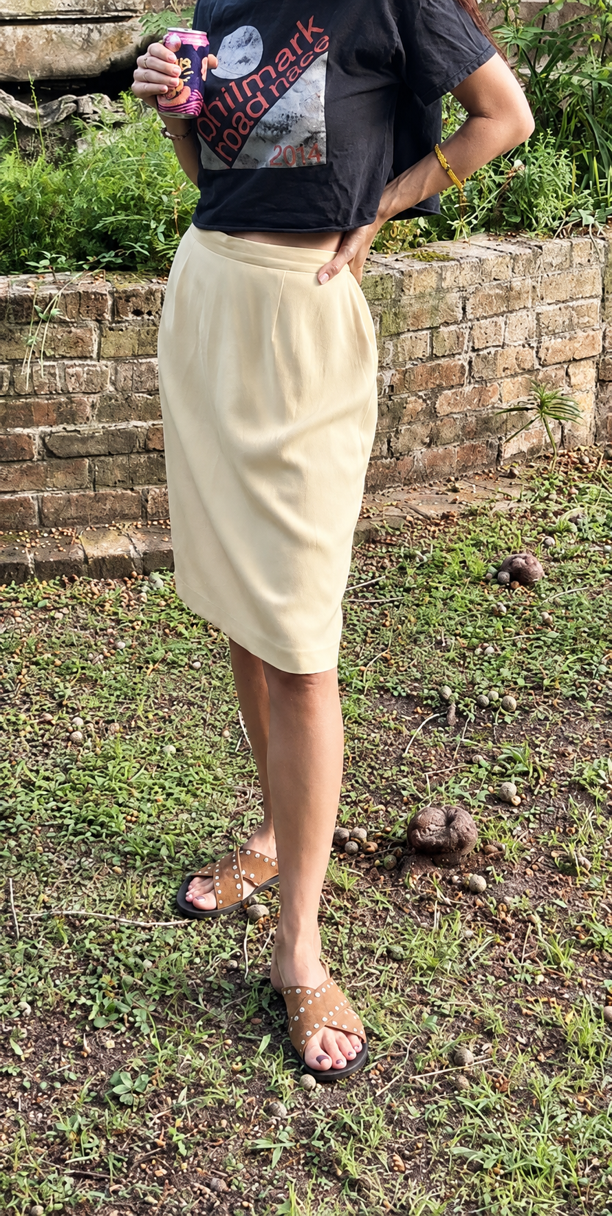INV-049 Episode butter-yellow silk skirt editorial styling