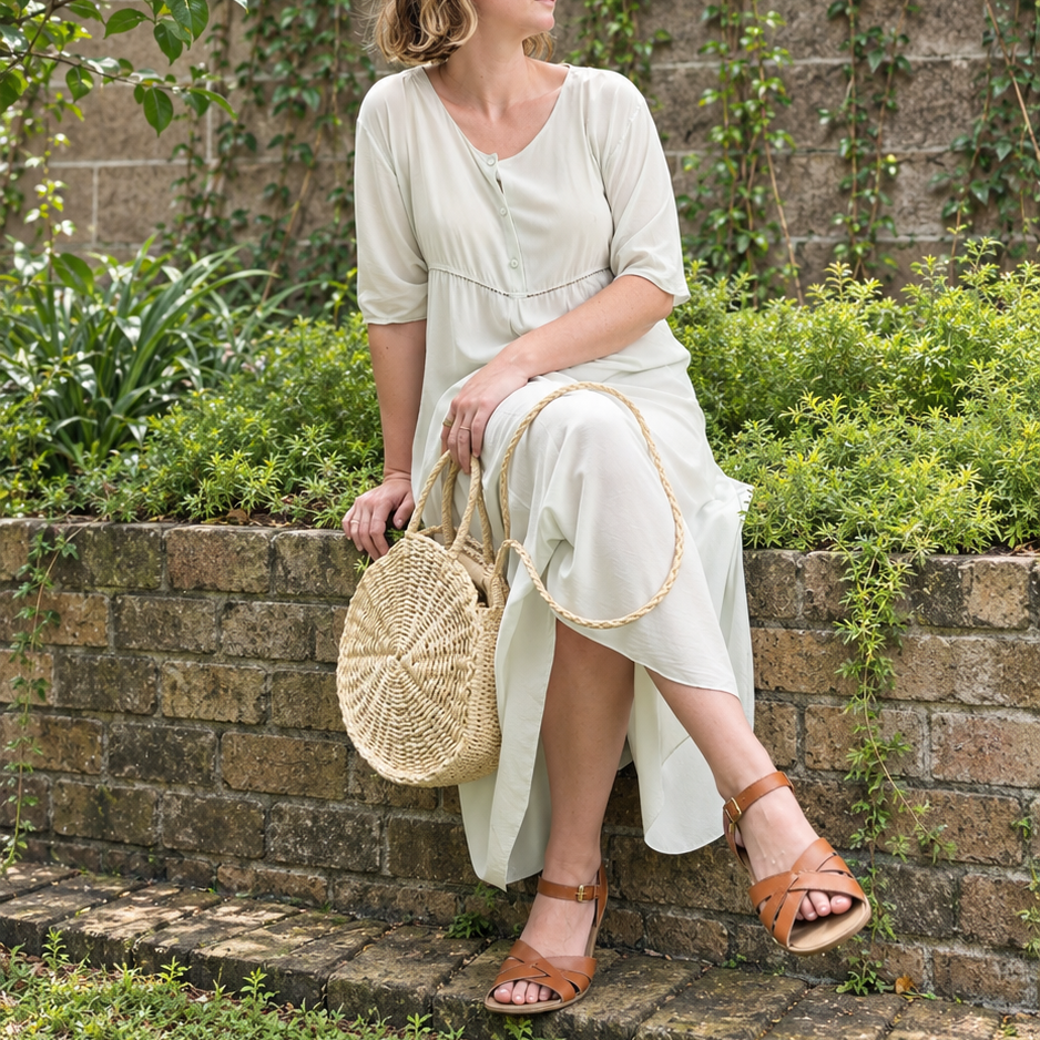 INV-052 Xiangfeng pale gray-green silk dress editorial styling