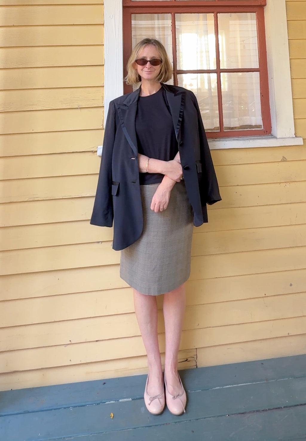 INV-109 Akris punto skirt styled with Diane Gilman jacket