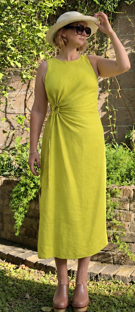 INV-268 Magaschoni linen dress editorial full outfit
